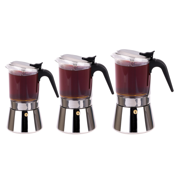 CASABARISTA "CAPRI" GLASS TOP STAINLESS STEEL ESPRESSO MAKER (INDUCTION